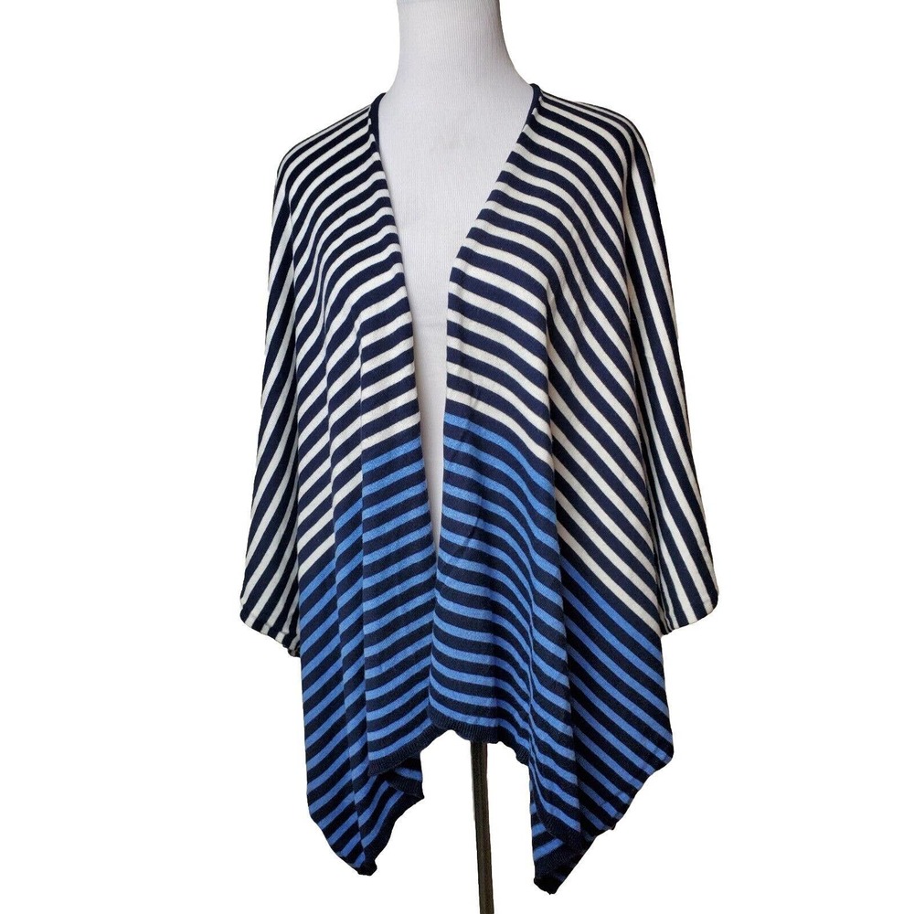 Talbots Women Poncho Oversized‎ Large Sweater One Size Striped Blue Asymmetrical